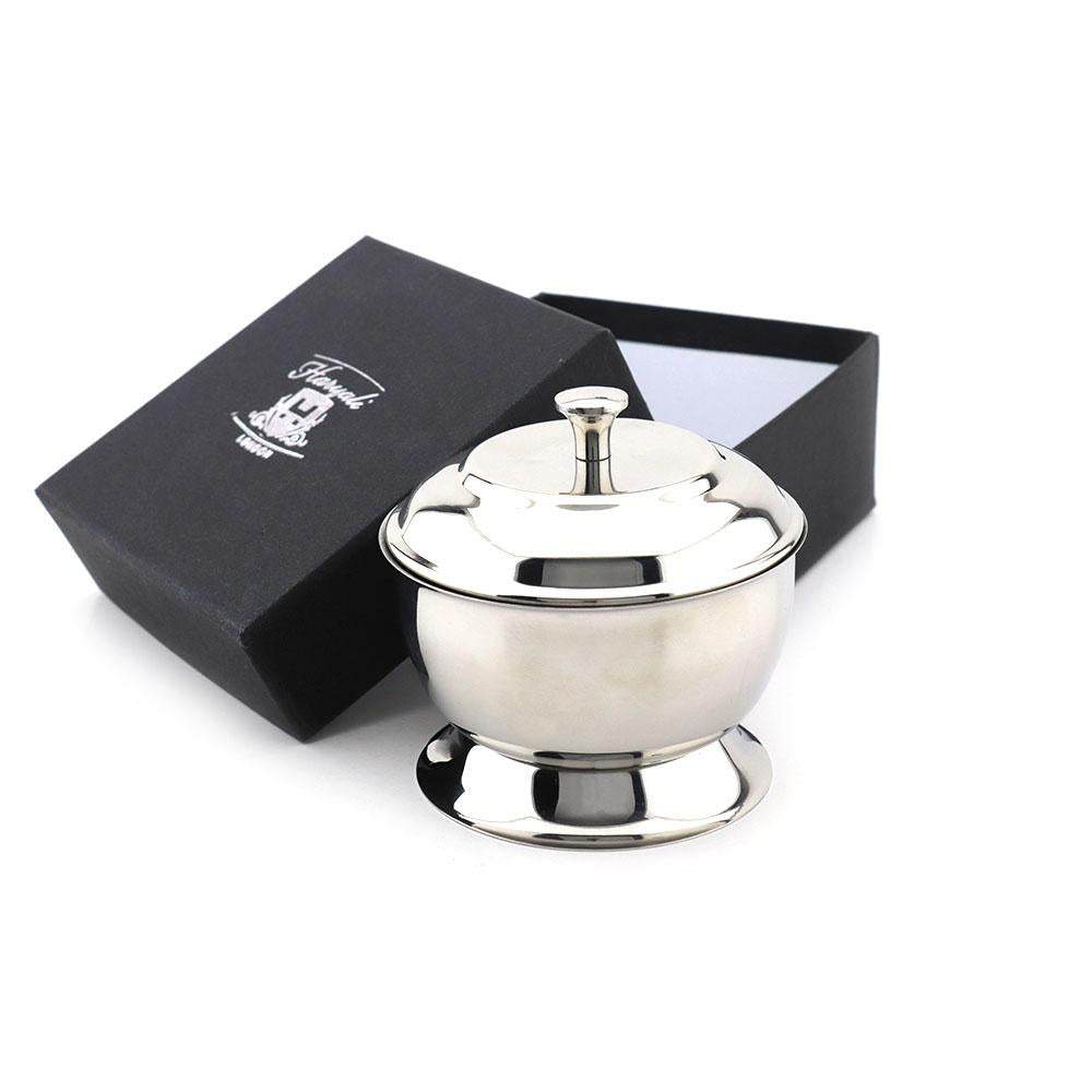 Stainless Steel Shaving Soap Bowl with Lid - HARYALI LONDON